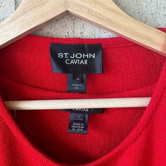 St. John Caviar Red Santana Knit 2-Piece Set | Gold Button Cardigan Set Large - Picture 8 of 8